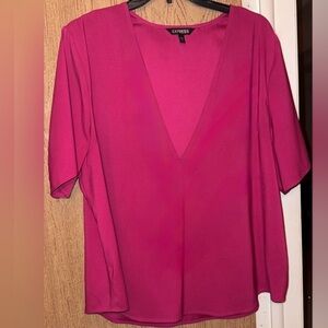 Express Women's Fuchsia V-Neck Blouse